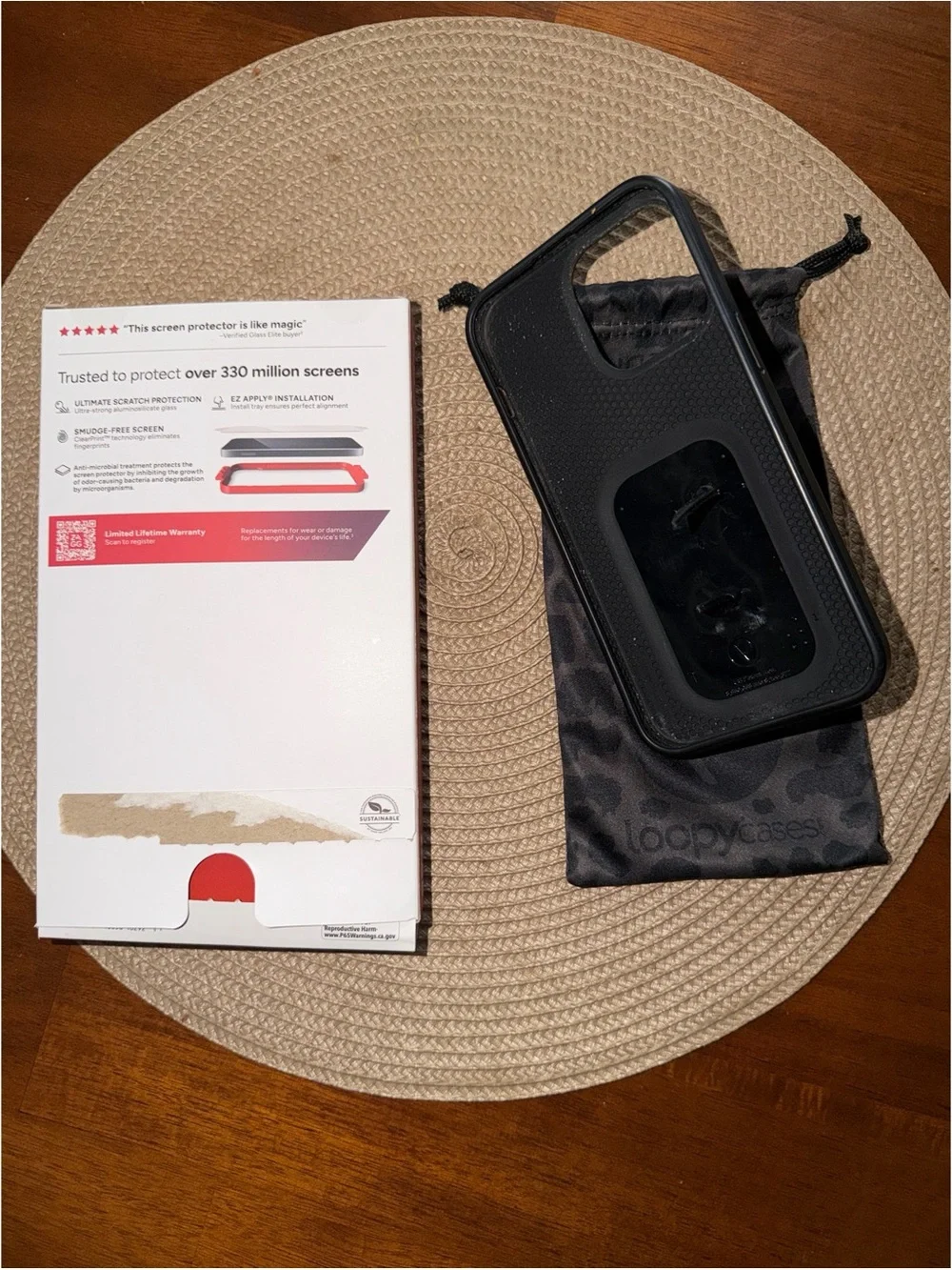 Midnight Leopard Loopy Case & Zagg Screen Protector iPhone 15 Pro Max